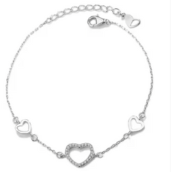 Sterling Silver 925 Flawless Heart Solitaire Bracelet