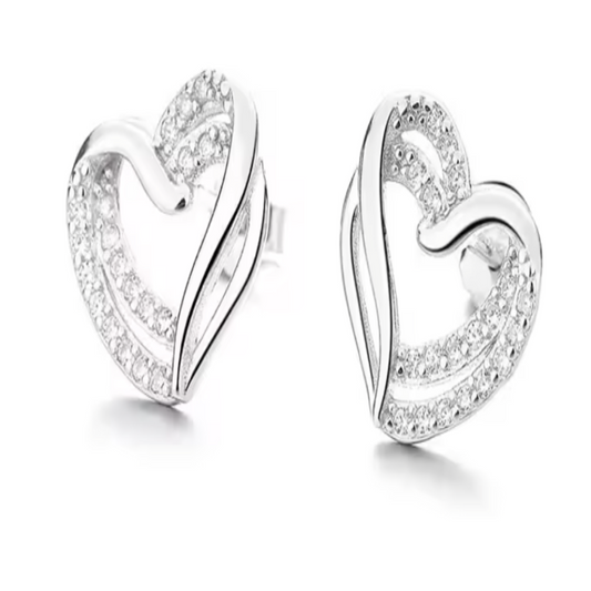 Sterling Silver 925 fine Heart Diamond Stud Earings